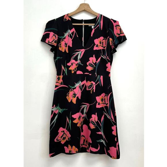 Milly Atalie Floral Print Pegged V-Neck Short Sleeve Tailored Mini Dress Size 4 - Picture 3 of 15